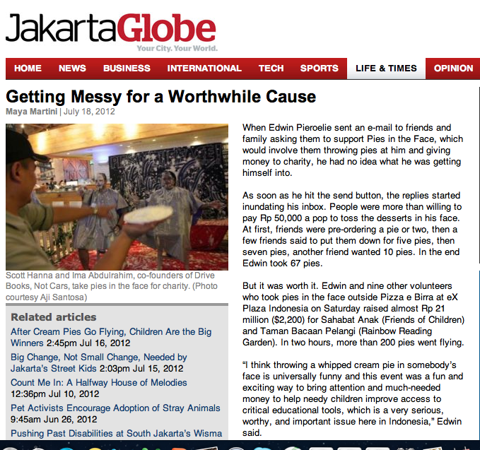 “Pies In The Face” on The Jakarta Globe